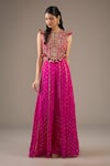 Buy_Payal Singhal_Pink Georgette Tassels, Embroidery High Neck Hot Sharara Set _at_Aza_Fashions