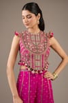 Buy_Payal Singhal_Pink Georgette Tassels, Embroidery High Neck Hot Sharara Set _Online_at_Aza_Fashions