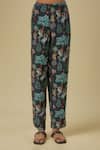 Payal Singhal_Black Open , Scoop Crane Print Pant Set _Online_at_Aza_Fashions