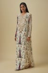Buy_Payal Singhal_Cream Crepe Tassels Split V-neck Embroidered Forest Whisper Kaftan _at_Aza_Fashions