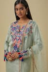 Buy_Payal Singhal_Blue Chanderi, Net Tassels, Sequins Split V-neck Pale Kurta Set _Online_at_Aza_Fashions