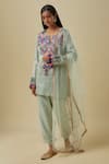 Buy_Payal Singhal_Blue Chanderi, Net Tassels, Sequins Split V-neck Pale Kurta Set _at_Aza_Fashions