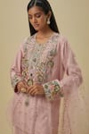 Payal Singhal_Pink Brocade Sequins, Embroidery Round Neck Onion Kurta Set _Online_at_Aza_Fashions