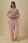 Buy_Payal Singhal_Pink Brocade Sequins, Embroidery Round Neck Onion Kurta Set _at_Aza_Fashions