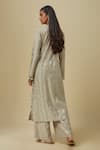 Shop_Payal Singhal_Gray Net Zari, Sequins Round Neck Grey Brocade Silk Kurta Set _at_Aza_Fashions