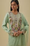 Buy_Payal Singhal_Mint Chanderi, Net Sequins, Embroidery Round Neck Green Kurta Set _Online_at_Aza_Fashions