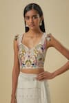 Payal Singhal_Off White Georgette Embroidery, Beads, Mukaish Pre-draped Saree With Blouse _Online_at_Aza_Fashions