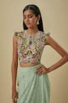 Buy_Payal Singhal_Mint Georgette Tassels Round Neck Green Embroidered Blouse And Dhoti Saree _Online_at_Aza_Fashions