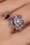 Shop_Opalina Soulful Jewellery_Silver Plated Diamonds, Stones Rosalyn Designer Ring _at_Aza_Fashions