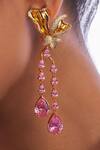 Shop_Opalina Soulful Jewellery_Gold Plated Diamonds, Stones Blossom Dangling Earrings _at_Aza_Fashions