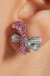 Buy_Opalina Soulful Jewellery_Silver Plated Diamonds, Stones Princess Ribbon Stud Earrings _at_Aza_Fashions