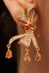 Opalina Soulful Jewellery_Gold Plated Stones Diamond Bow Earrings _Online_at_Aza_Fashions