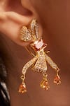 Shop_Opalina Soulful Jewellery_Gold Plated Stones Diamond Bow Earrings _at_Aza_Fashions