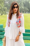Shop_MONK & MEI BY SONIA ANAND_White Cotton Collared Designer Pant Set _at_Aza_Fashions