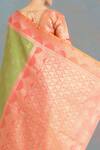 Shop_Samyukta Singhania_Olive Green Embroidery V-neck Banarasi Tissue Silk Saree Set _at_Aza_Fashions
