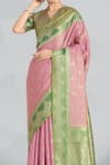 Samyukta Singhania_Mauve Embroidery, Zari V-neck Pink Banarasi Tissue Silk Saree _Online_at_Aza_Fashions