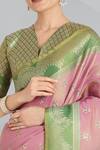 Shop_Samyukta Singhania_Mauve Embroidery, Zari V-neck Pink Banarasi Tissue Silk Saree _Online_at_Aza_Fashions