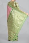 Shop_Samyukta Singhania_Mauve Embroidery, Zari V-neck Pink Banarasi Tissue Silk Saree _at_Aza_Fashions