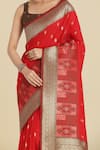 Samyukta Singhania_Red Zari, Embroidery Square Neck Banarasi Silk Saree Set _Online_at_Aza_Fashions
