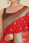 Buy_Samyukta Singhania_Red Zari, Embroidery Square Neck Banarasi Silk Saree Set _Online_at_Aza_Fashions