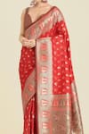Samyukta Singhania_Red Brocade, Silk Zari V-neck Banarasi Saree Set _Online_at_Aza_Fashions