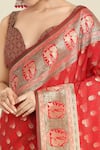 Buy_Samyukta Singhania_Red Brocade, Silk Zari V-neck Banarasi Saree Set 