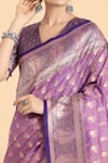 Shop_Naintara Bajaj_Lavender Zari V-neck Banarasi Silk Saree Set _Online_at_Aza_Fashions