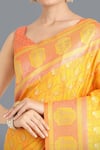 Samyukta Singhania_Yellow Round Neck Banarasi Silk Saree Set _Online_at_Aza_Fashions