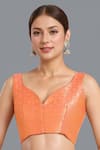 Shop_Samyukta Singhania_Yellow Round Neck Banarasi Silk Saree Set _Online_at_Aza_Fashions