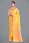 Buy_Samyukta Singhania_Yellow Round Neck Banarasi Silk Saree Set _at_Aza_Fashions