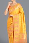 Samyukta Singhania_Yellow Round Neck Banarasi Silk Saree Set _at_Aza_Fashions