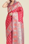 Buy_Samyukta Singhania_Pink Zari Halter Neck Banarasi Silk Saree Set _Online_at_Aza_Fashions