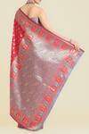 Shop_Samyukta Singhania_Pink Zari Halter Neck Banarasi Silk Saree Set _at_Aza_Fashions