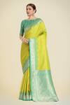 Buy_Samyukta Singhania_Green Zari, Embroidery Round Neck Parrot Banarasi Silk Saree Set _at_Aza_Fashions