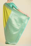 Shop_Samyukta Singhania_Green Zari, Embroidery Round Neck Parrot Banarasi Silk Saree Set _at_Aza_Fashions