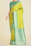 Samyukta Singhania_Green Zari, Embroidery Round Neck Parrot Banarasi Silk Saree Set _Online_at_Aza_Fashions