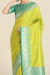 Buy_Samyukta Singhania_Green Zari, Embroidery Round Neck Parrot Banarasi Silk Saree Set _Online_at_Aza_Fashions