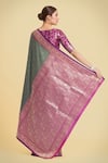 Shop_Samyukta Singhania_Olive Green Zari, Embroidery Round Neck Banarasi Silk Saree Set _at_Aza_Fashions