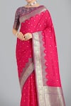 Samyukta Singhania_Pink Zari, Embroidery Round Neck Banarasi Silk Saree Set _Online_at_Aza_Fashions