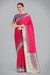 Buy_Samyukta Singhania_Pink Zari, Embroidery Round Neck Banarasi Silk Saree Set _at_Aza_Fashions