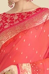 Buy_Samyukta Singhania_Coral Embroidery, Zari Round Neck Pink Banarasi Silk Saree Set _Online_at_Aza_Fashions