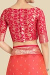 Shop_Samyukta Singhania_Coral Embroidery, Zari Round Neck Pink Banarasi Silk Saree Set _Online_at_Aza_Fashions
