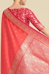 Buy_Samyukta Singhania_Coral Embroidery, Zari Round Neck Pink Banarasi Silk Saree Set 