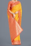 Samyukta Singhania_Yellow Zari, Embroidery Round Neck Banarasi Silk Saree Set _Online_at_Aza_Fashions