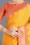 Samyukta Singhania_Yellow Zari, Embroidery Round Neck Banarasi Silk Saree Set _at_Aza_Fashions