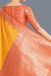 Samyukta Singhania_Yellow Zari, Embroidery Round Neck Banarasi Silk Saree Set _Online