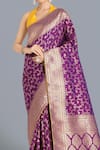 Samyukta Singhania_Purple Zari Halter Neck Banarasi Silk Saree And Blouse Set _Online_at_Aza_Fashions
