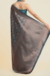 Shop_Samyukta Singhania_Teal Halter Neck Blue Banarasi Silk Saree Set _at_Aza_Fashions