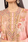 Debyani + Co_Pink Beads, Sequins, Embroidery Round Neck Floral Jaal Kurta Set _Online_at_Aza_Fashions