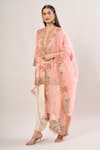Shop_Debyani + Co_Pink Beads, Sequins, Embroidery Round Neck Floral Jaal Kurta Set _Online_at_Aza_Fashions